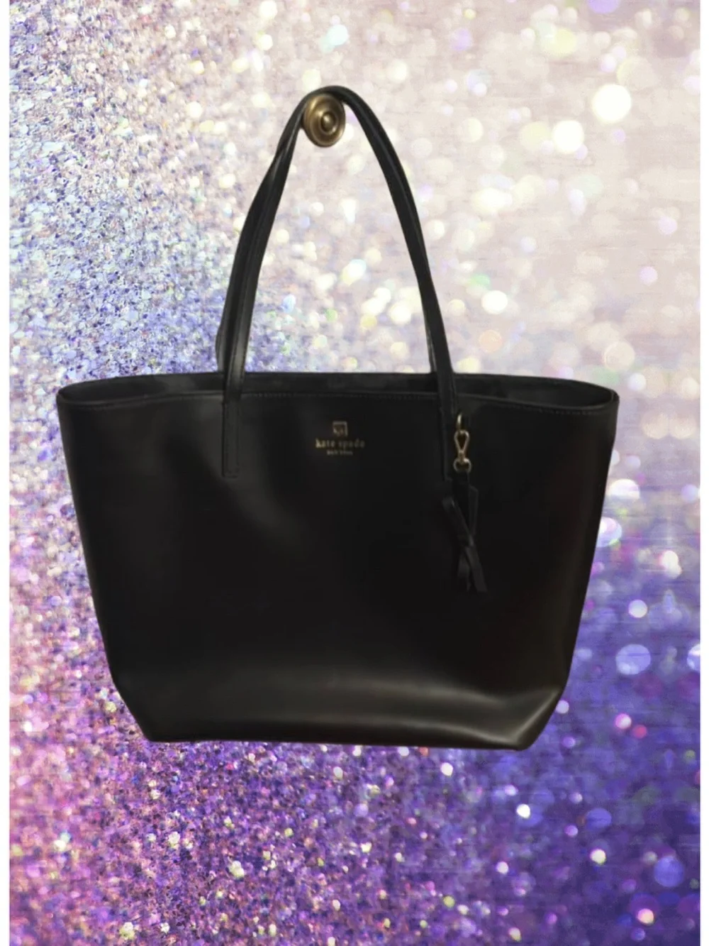 Kate Spade New York Sawyer Street Black Tote with Hot Pink Lining and Bow Accent